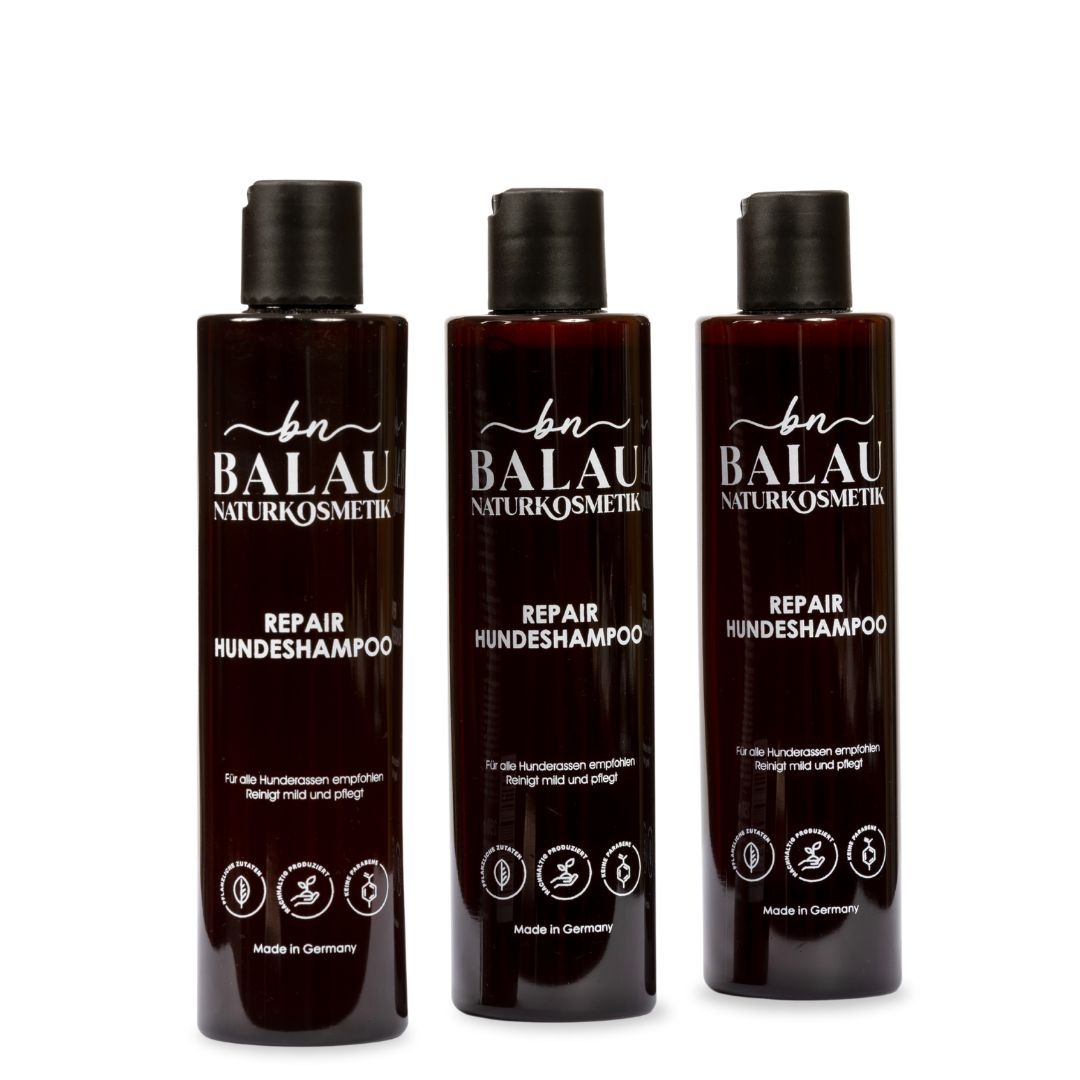 Das Balau Repair Hundeshampoo im praktischen 3er Vorratsset – ideal für langfristige Fellpflege, sanfte Reinigung und intensiven Schutz.