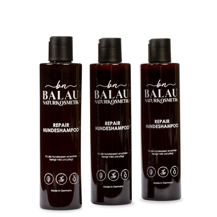Das Balau Repair Hundeshampoo im praktischen 3er Vorratsset – ideal für langfristige Fellpflege, sanfte Reinigung und intensiven Schutz.