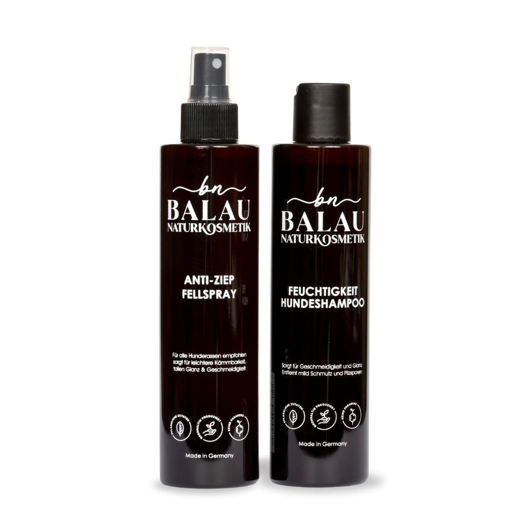 Balau Naturkosmetik Alltagspflege Set – Anti-Ziep Fellspray und Feuchtigkeit Hundeshampoo für die tägliche Hundepflege