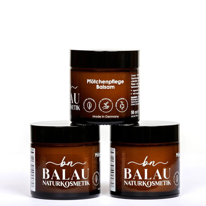 Balau Naturkosmetik Vorratsset – drei Pfötchenpflege-Balsam Gläser für langanhaltende Hundepflege