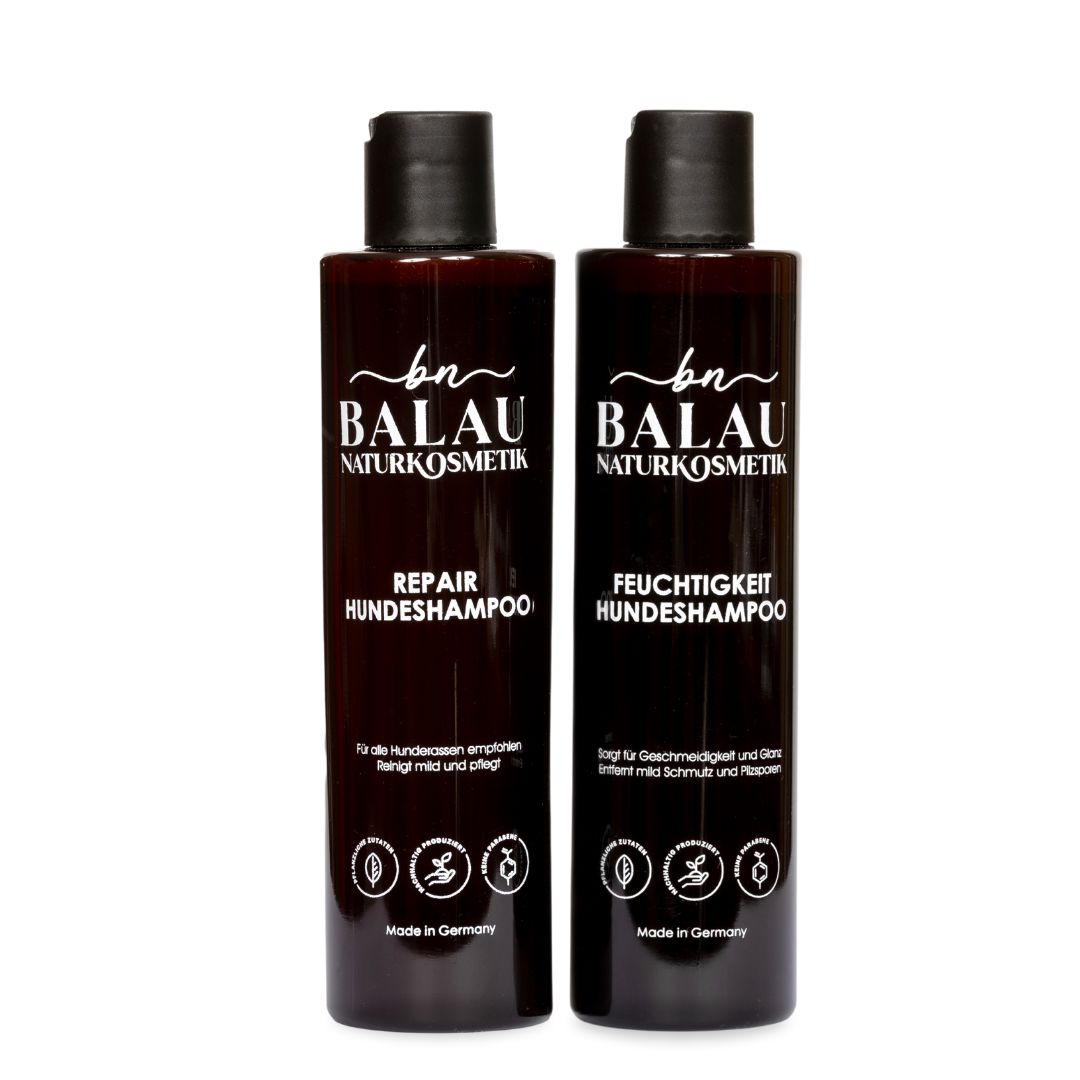 Balau Naturkosmetik Shampoo-Duo – Feuchtigkeit Hundeshampoo und Repair Hundeshampoo für natürliche Fellpflege, flexibel kombinierbar