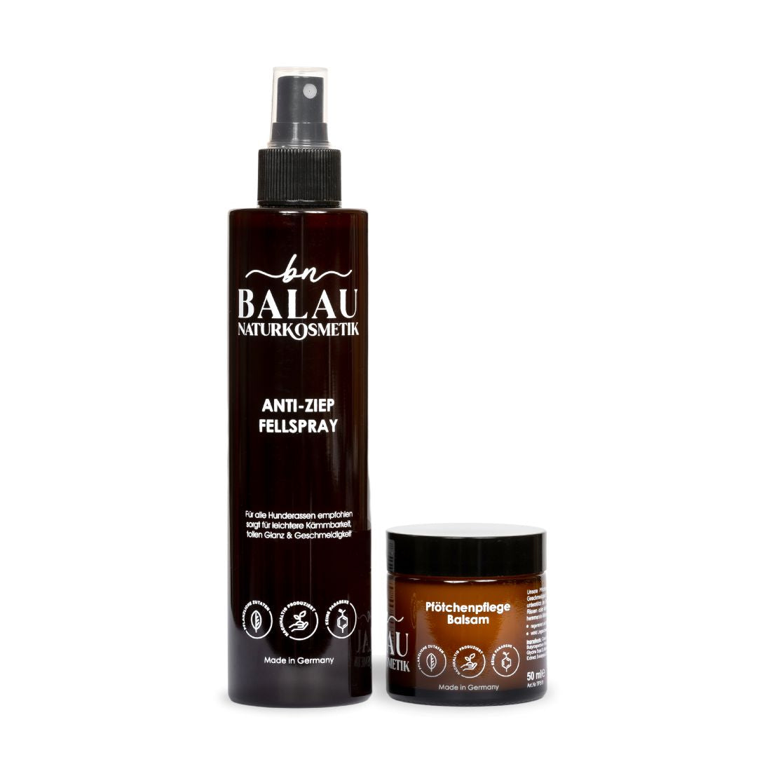 Balau Naturkosmetik Soforthilfe Set – Anti-Ziep Fellspray und Pfötchenpflege-Balsam für schnelle Hundepflege und Schutz